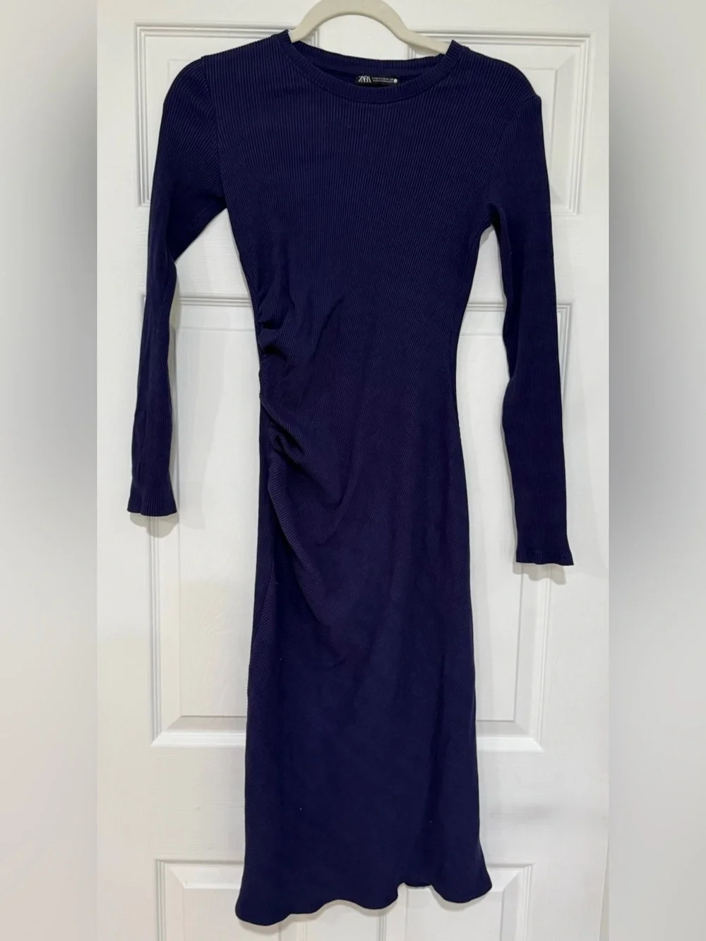 blue fitted dress zara NWT_ZARA WOMAN FW23 DRAPED FITTED DRESS DUCK BLUE